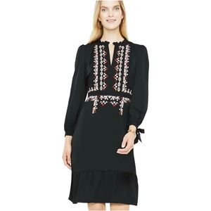 ANN TAYLOR Black Split Neck Embroidered Dress, Size 10P